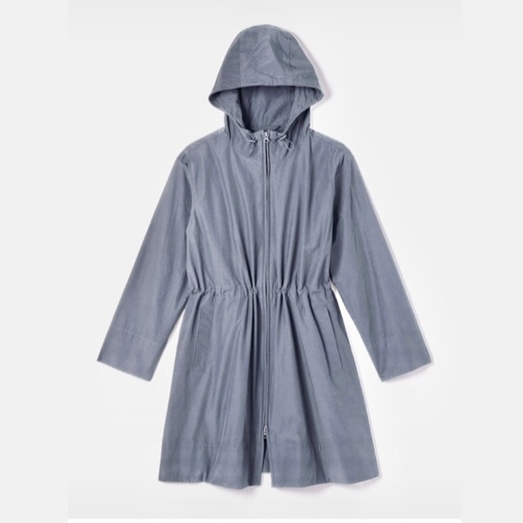 Eileen Fisher Longline Light Raincoat Jacket Hooded Women’s Size Small Gray - Picture 1 of 7